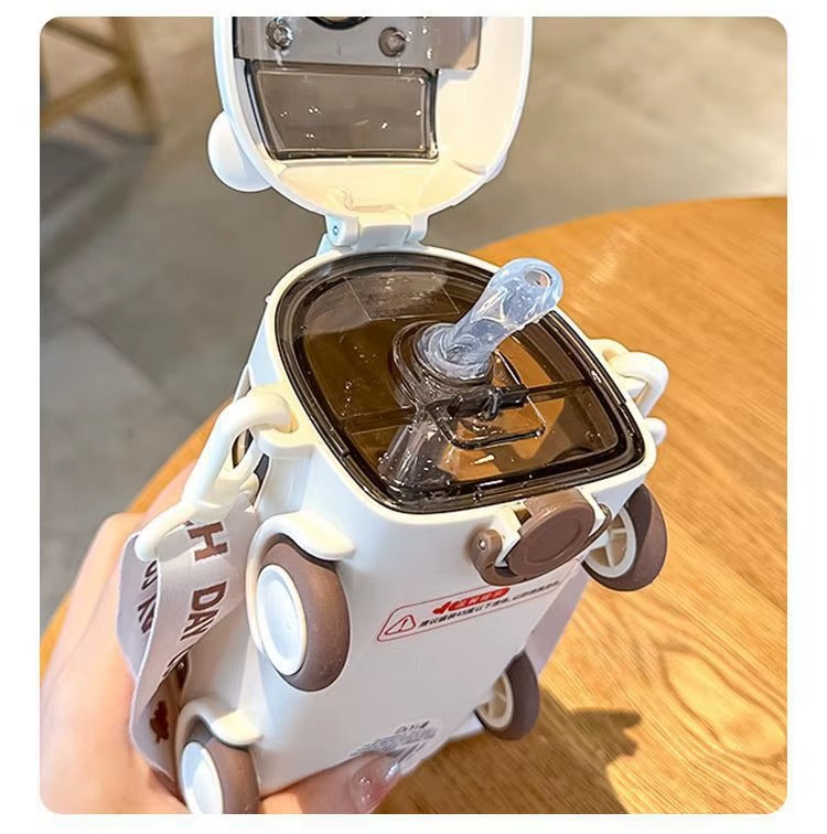 School Bus Design Kids Water Bottle With Strap– 500ml ABS Plastic Leak-Proof Bottle Small Square Drinking Cup – Fun & Durable Water Bottle for Children (Random Color)