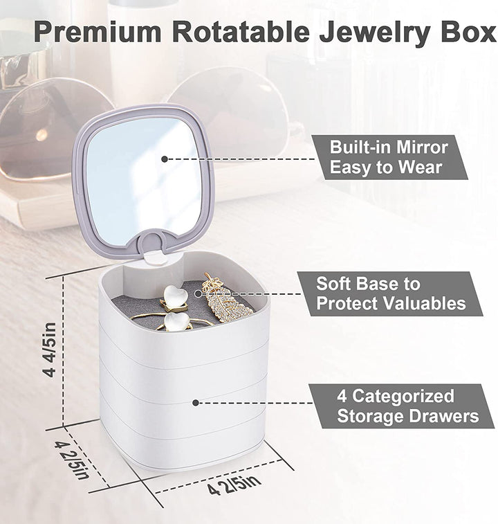 Rotatable 4 Layer Jewelry Organizer With Mirror
