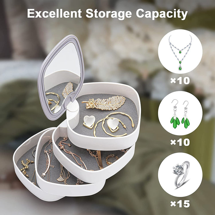Rotatable 4 Layer Jewelry Organizer With Mirror