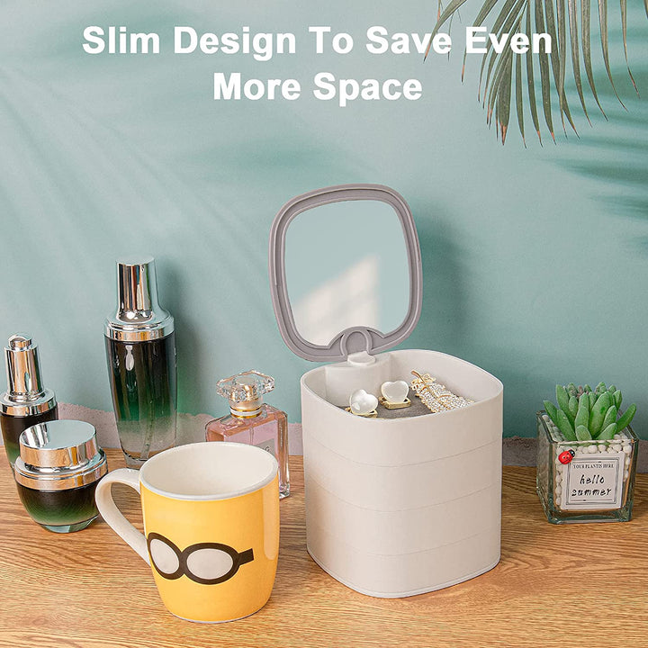 Rotatable 4 Layer Jewelry Organizer With Mirror