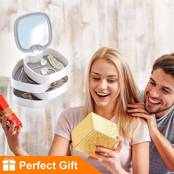 Rotatable 4 Layer Jewelry Organizer With Mirror