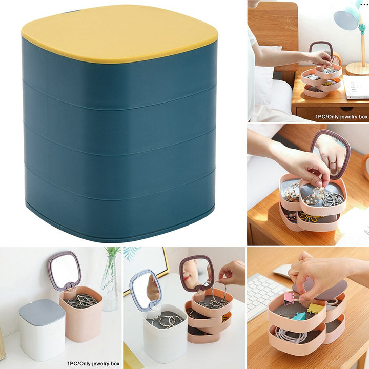 Rotatable 4 Layer Jewelry Organizer With Mirror