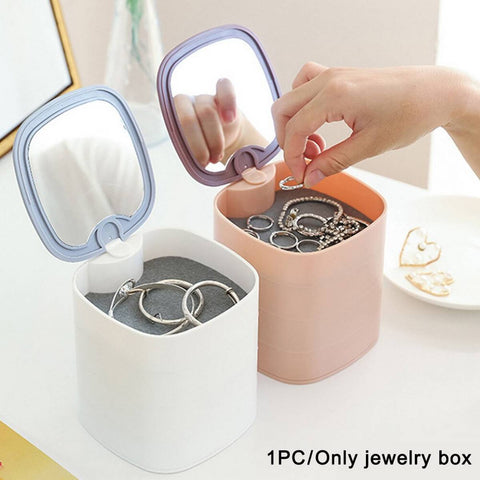 Rotatable 4 Layer Jewelry Organizer With Mirror