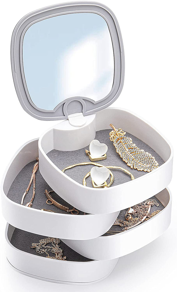 Rotatable 4 Layer Jewelry Organizer With Mirror