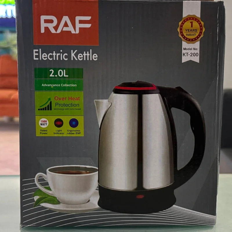 RAF KT-200 Automatic Electric Kettle 2 Liter Stainless Steel Cordless 1500W with Overheat Protection Fast-boiling electric kettle