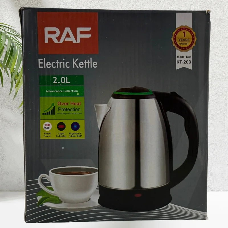 RAF KT-200 Automatic Electric Kettle 2 Liter Stainless Steel Cordless 1500W with Overheat Protection Fast-boiling electric kettle